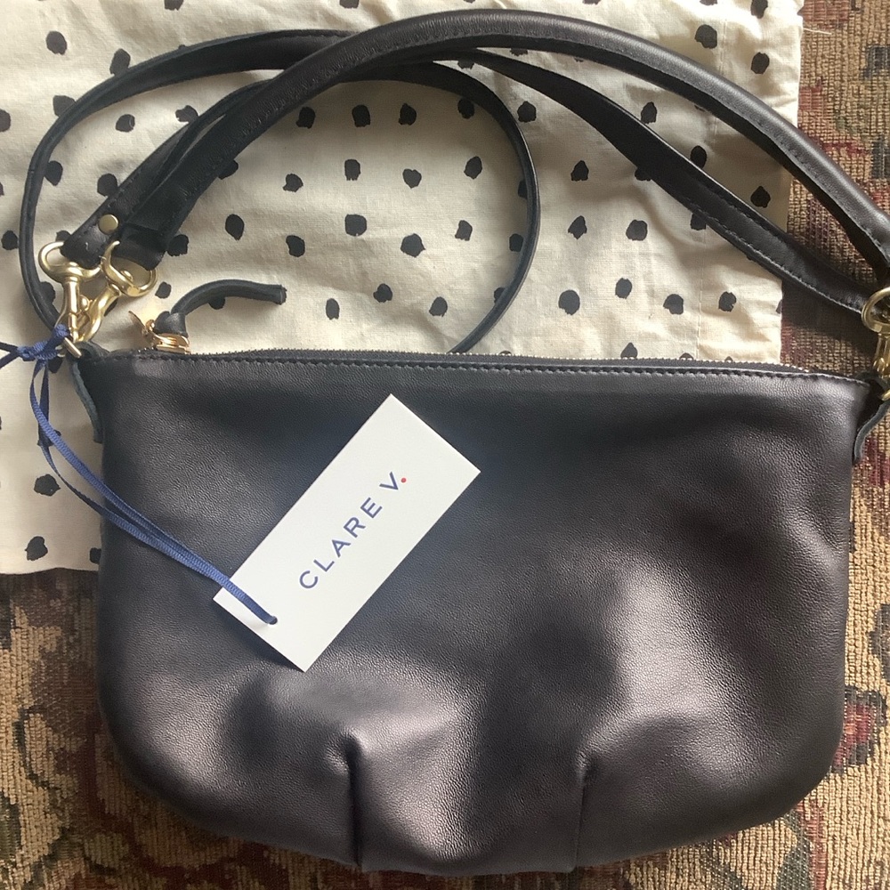 Clare V Petit Moyen Shoulder Crossbody Black Leather